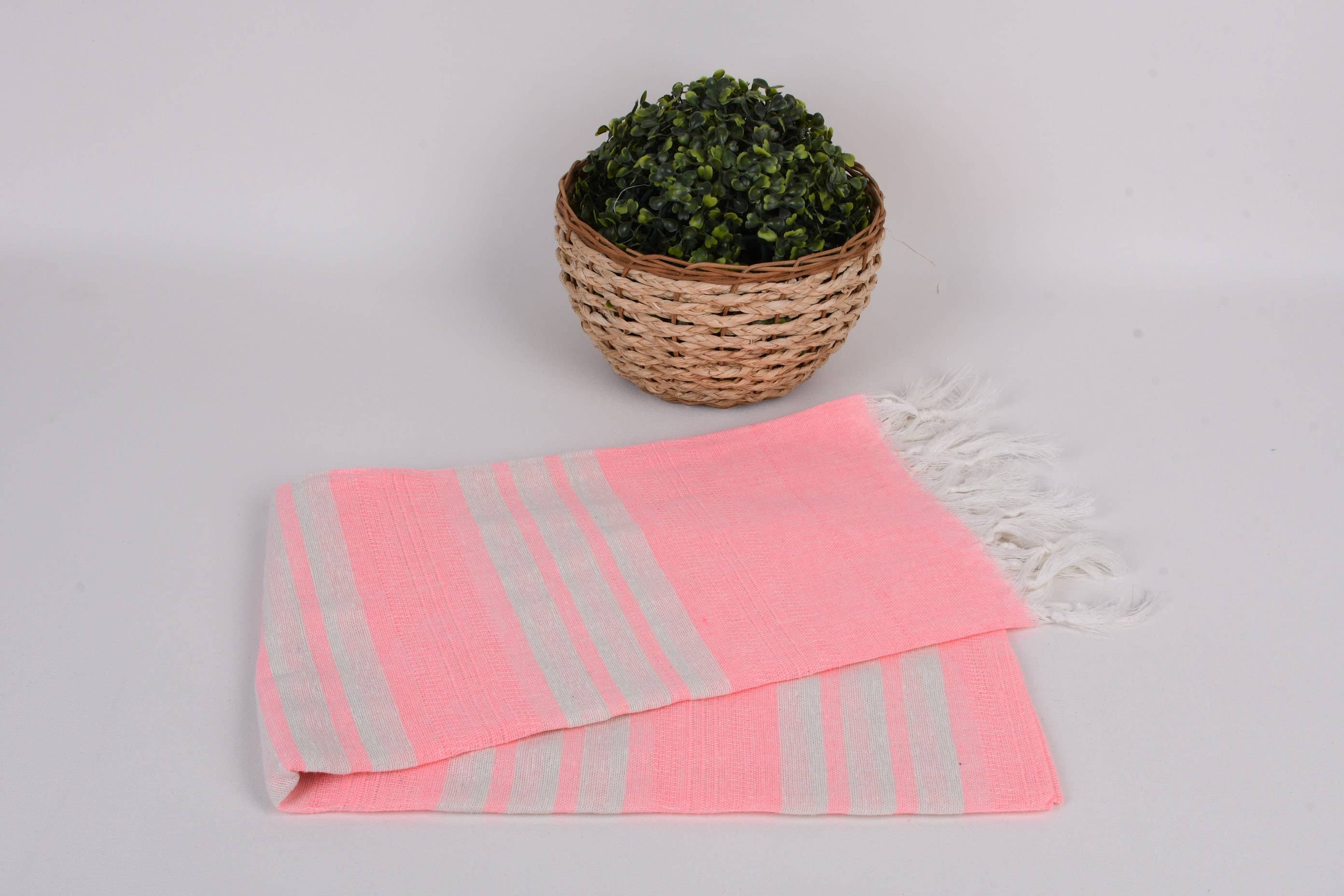Organic Turkish Towels - Wholesale Beach Towel - Beach Towel, Bright Pink Striped Towel4