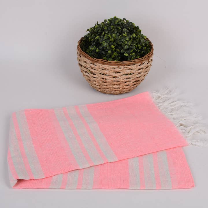 Organic Turkish Towels - Wholesale Beach Towel - Beach Towel, Bright Pink Striped Towel4