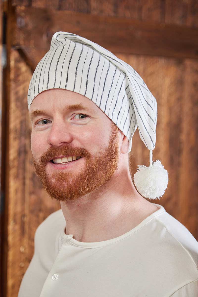 Lee Valley Ireland - Wholesale Slaapmuts - Dames - Katoenen flanellen nachtmuts - zwarte strepen op ivoor (LV1)1