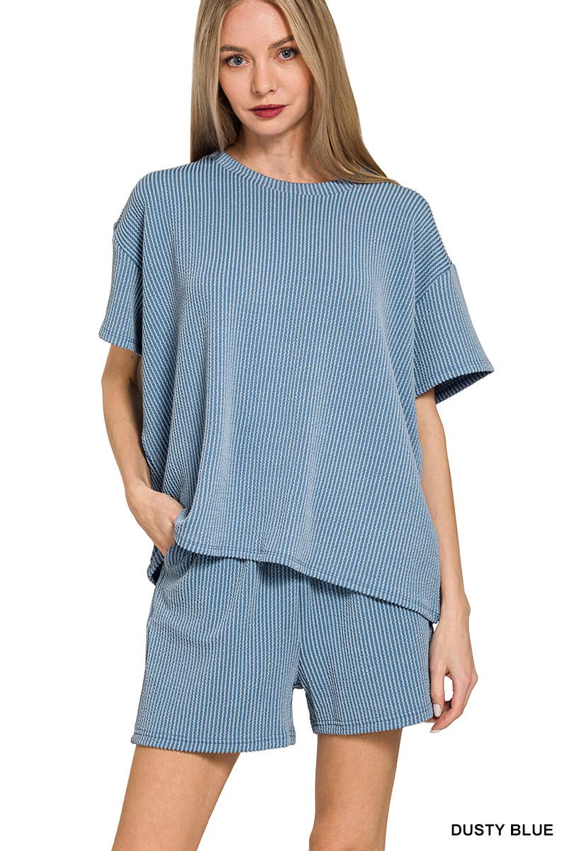 42POPS – Engroshandel Loungesæt - Dame – .Corded Rib T-shirt & Shorts 2-delt Sæt37