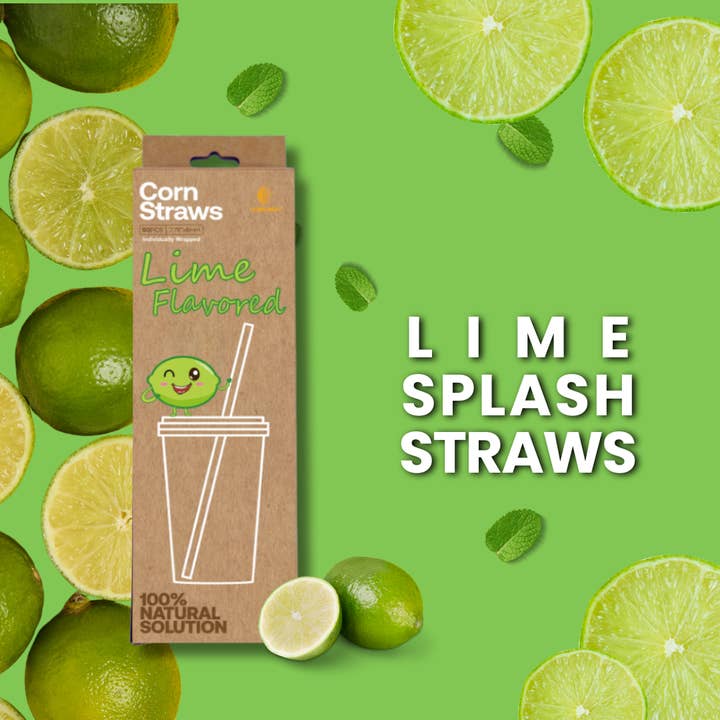 Corn Next - Wholesale Drinking Straw - Lime Flavored Corn Based Drinking Straws 7.75" - 6mm4