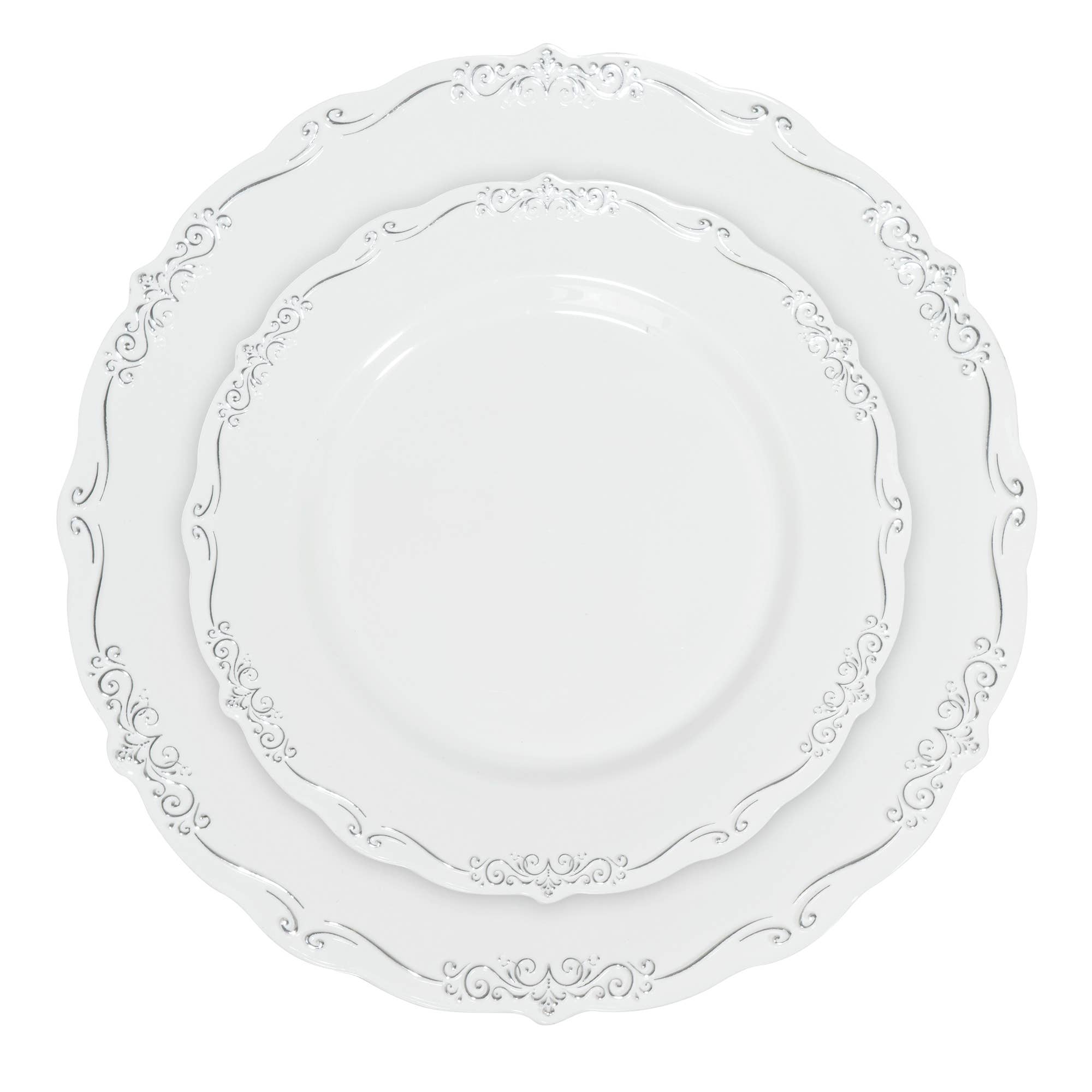 Portofino International Trading, USA - Vente Assiette jetable - Ensemble d'assiettes gaufrées de luxe jetables 40 pièces/ensemble - Argent3