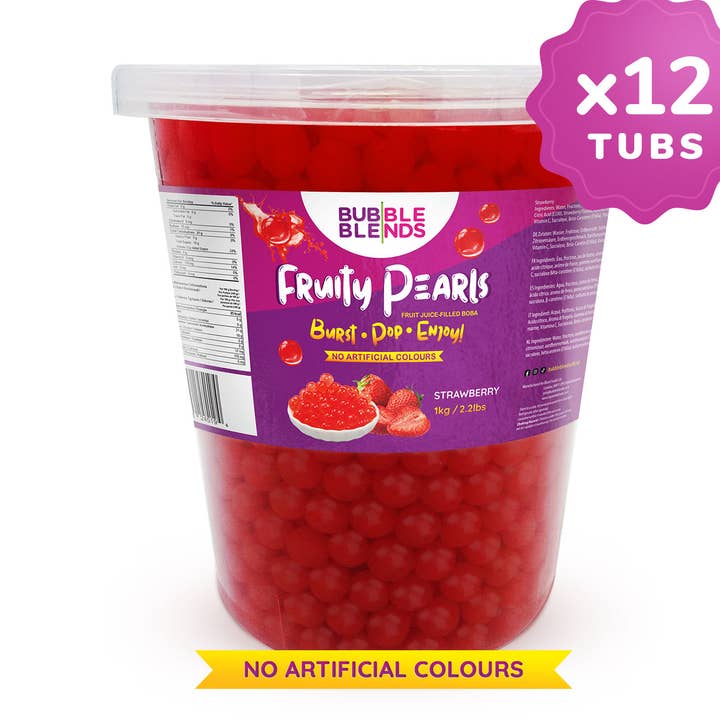 1 kg x 12 Strawberry Popping Boba Fruit Juice-Filled Pearls for wholesale by Bubble Blends
