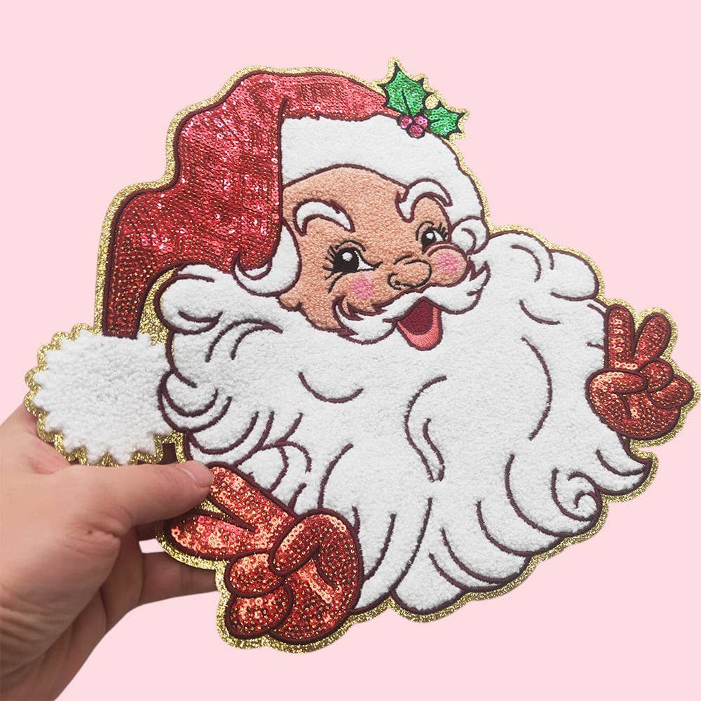 Rosie Posie Patches - Wholesale Patch - Santa Peace Sign Sequin Iron On Patch1