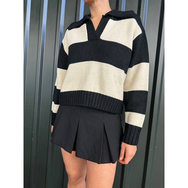 Gebreide polotrui met strepen - YTB820 voor wholesale door Audrey 3+1