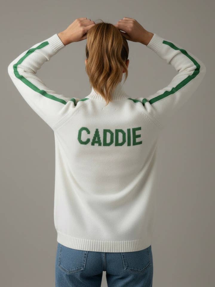 Caddie Golf 1/2 Zip in White and Green for wholesale by Pink Pineapple