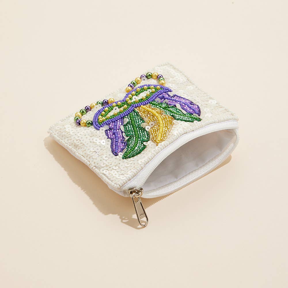 Sensibling Corp. - Wholesale Coin Purse - Women's - Mardi Gras Mask Sequin Pearl Ball Seed Beaded Mini Pouch Bag1