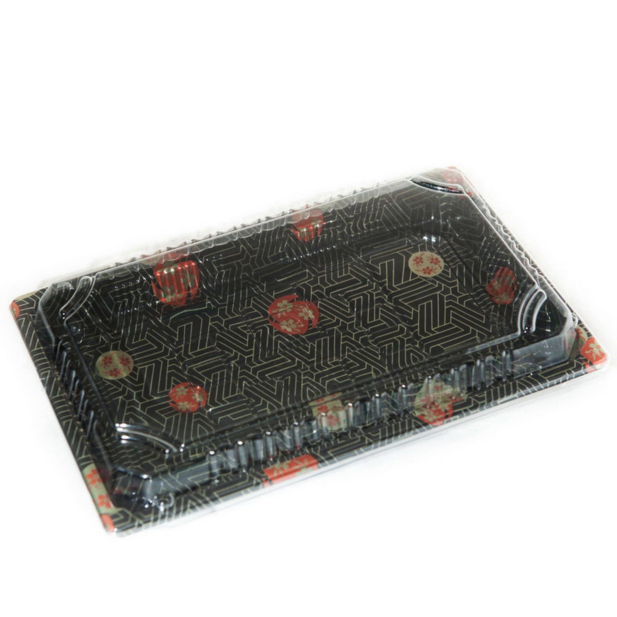 EcoQuality - Wholesale Serving Tray - TZ-020 Disposable Black Sakura Design Take Out Sushi Trays0