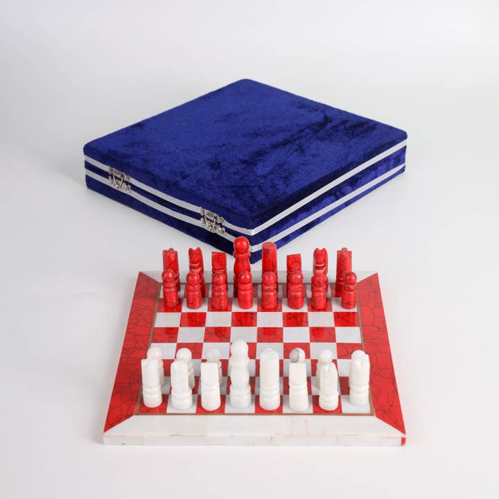 Handcrafted Red & White Stone Chess Set for wholesale by Aseel Buy Good