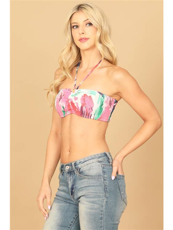 White Multi Painterly Bandeau With Thin Tie Back Top for wholesale on Faire2