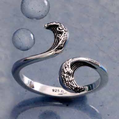 Sterling Silver Stylized Wave Adjustable Ring for wholesale by Nina Designs