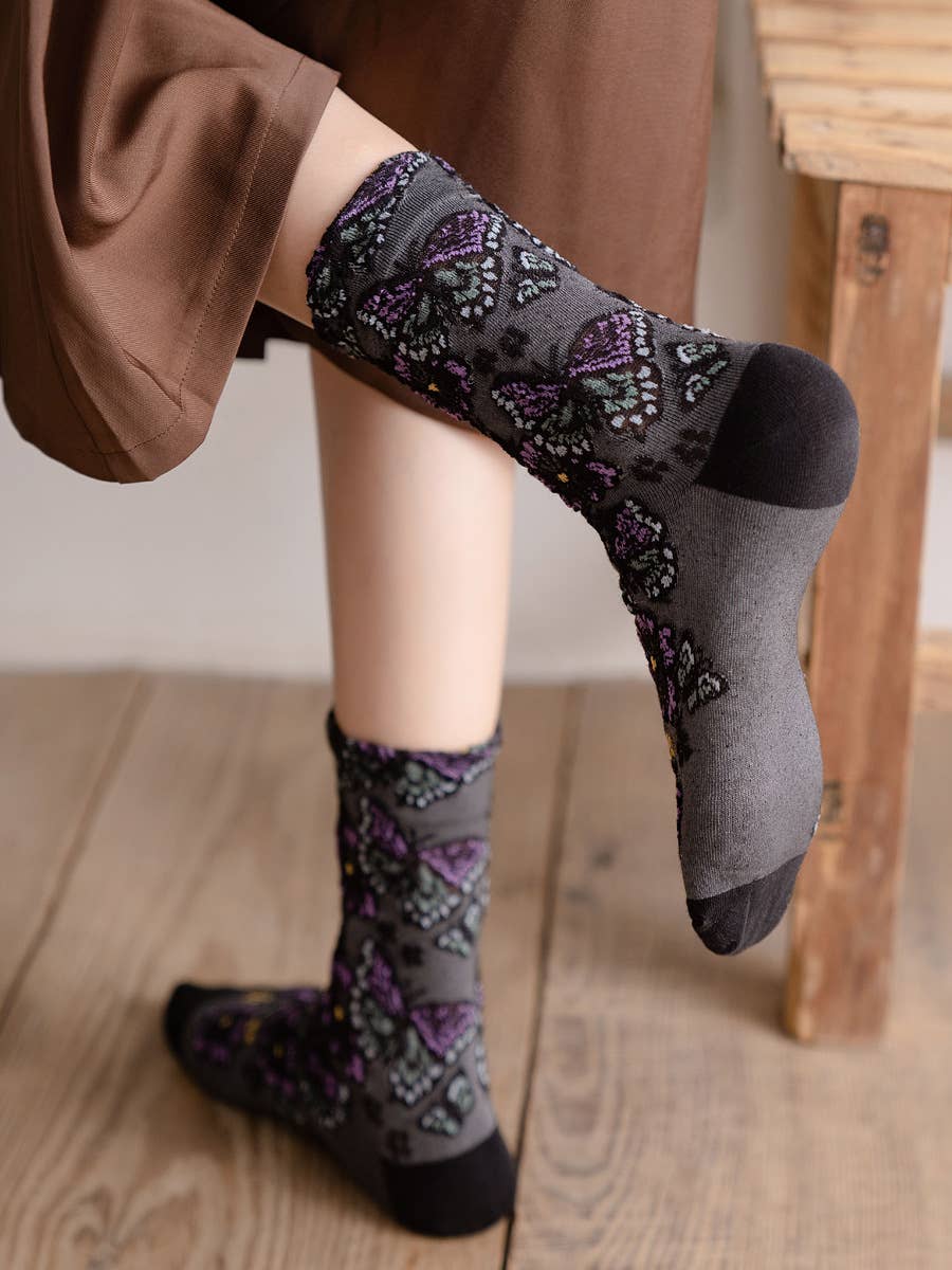 Tourtiwi - Wholesale Socks - Women's - Vintage Embossed Butterfly and Floral Socks9