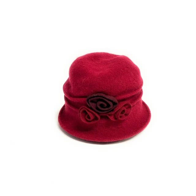 Shihreen Inc - Wholesale Cloche Hat - Women's - 19S-0826 Boiled Wool Cloche Hat with Two Tone Flower6