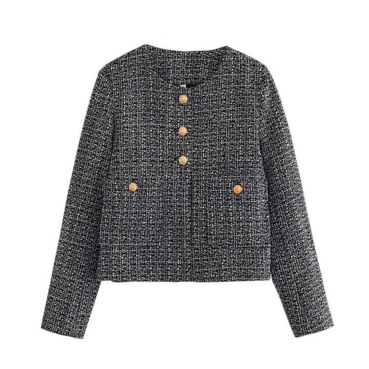 AZSHOP Trading LLC - Wholesale Jacket - Women's - Button-Up Tweed Jacket with Pockets1