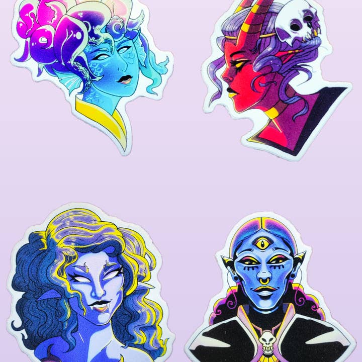 RPG Fantasy Magic Heroine Vinyl Stickers Set for wholesale by Owlybear Art