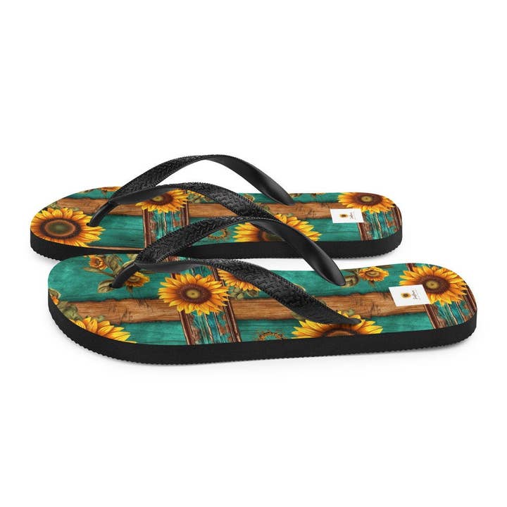 SUNFLOWER DREAMS BOUTIQUE - Venta al por mayor Chanclas - Mujer - Chancletas de color turquesa y girasoles