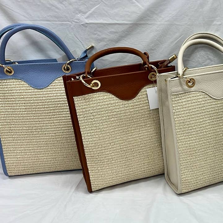 JIJOU CAPRI - Wholesale Top Handle Bag - Women's - OF602 Italian Raffia & Leather Bag JIJOU CAPRI0