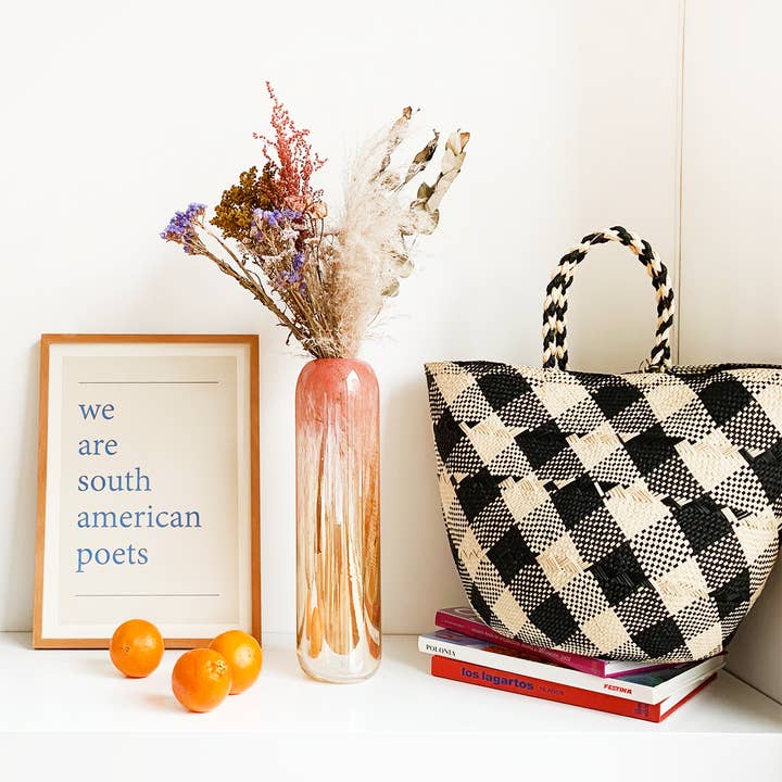 Gingham Iraca Basket - Straw Raffia Basket - Home Decor for wholesale by Coro Cora™