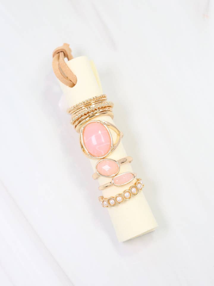 Faribault 12 Piece Ring Set Pink for wholesale by Caroline Hill