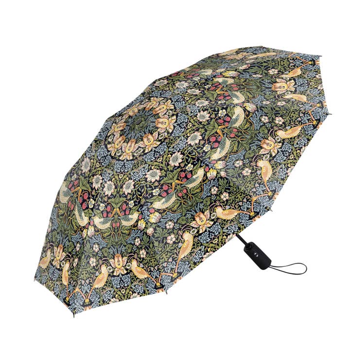 RainCaper – wholesale Umbrella – Women's – William Morris "Strawberry Thief" Folding Travel Umbrella