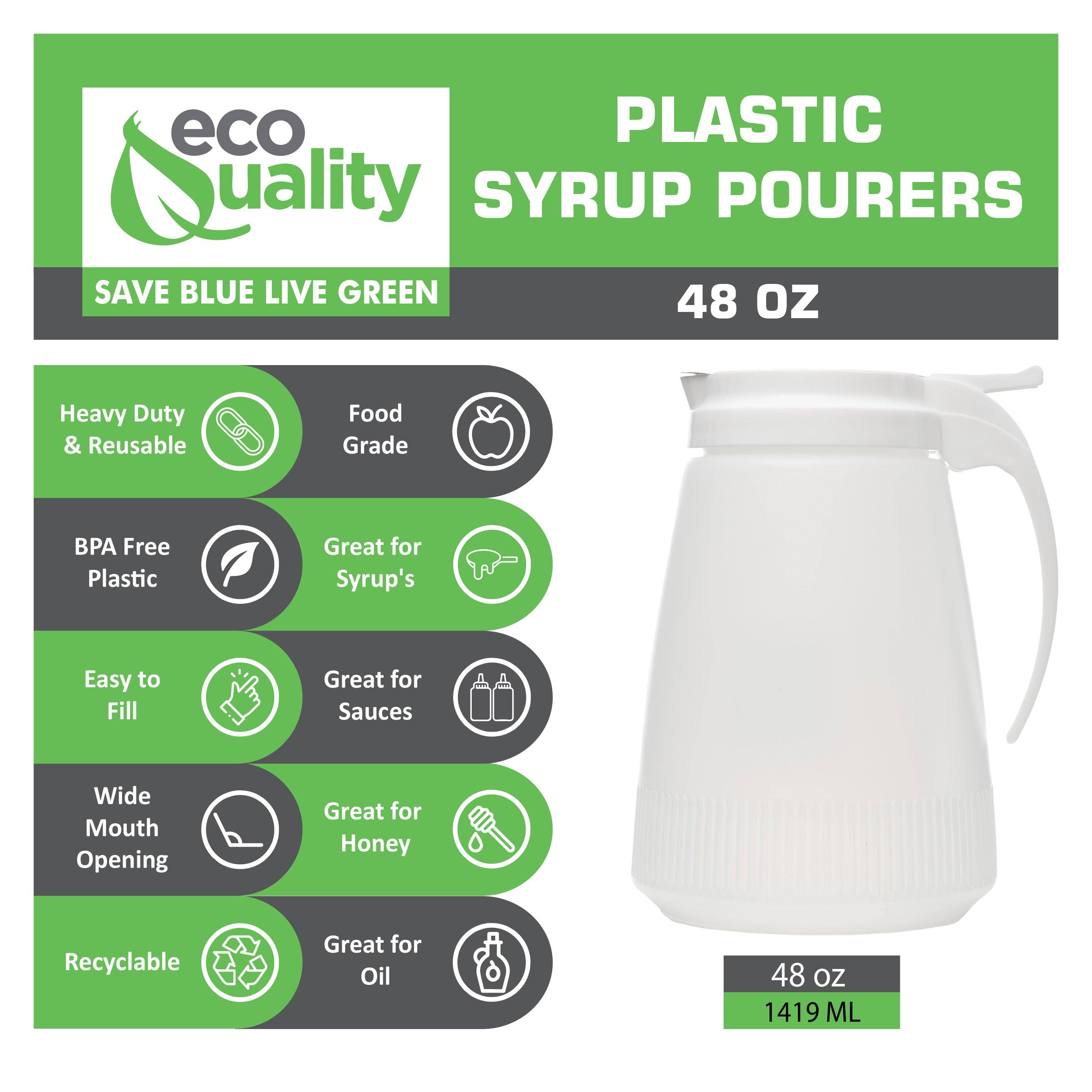 EcoQuality - Wholesale Oil/Vinegar Dispenser - 48Oz Plastic Syrup Dispenser with Plastic Lid and Stainless2