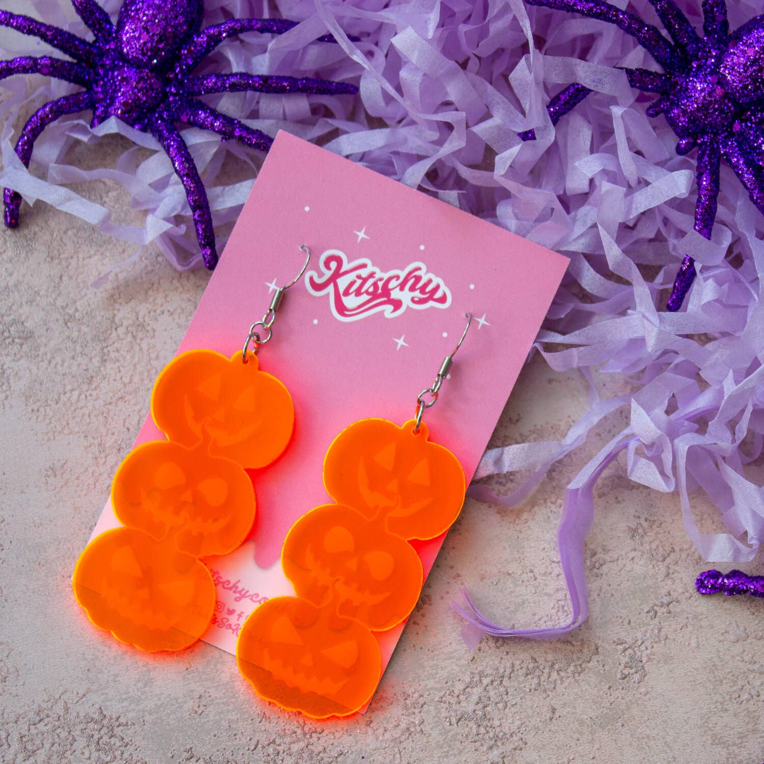 Kitschy - Wholesale Dangle Earrings - Jack O'Lantern Earrings Laser Cut Acrylic5