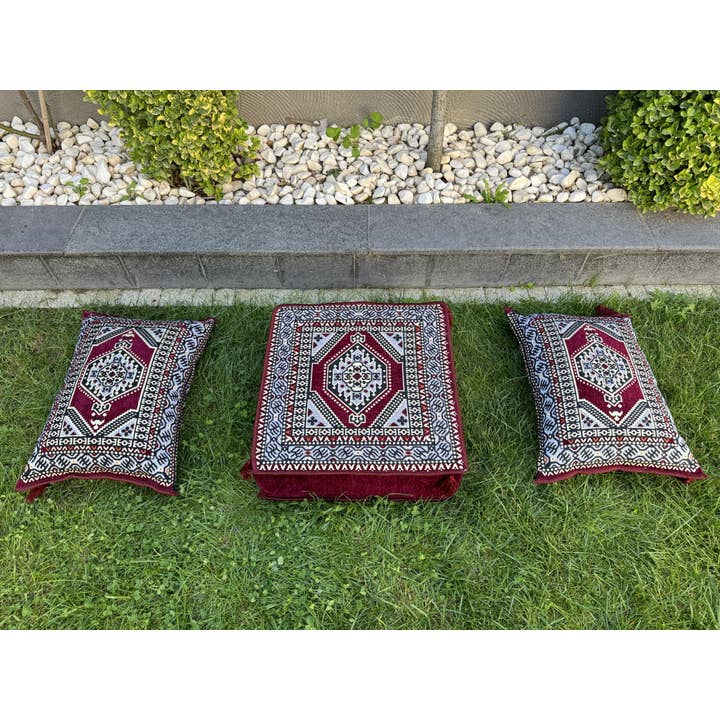 The Loom Wholesale - Wholesale Bank - Handgemaakte Vloerzitbank Set - Traditionele Ottomaanse Poef6