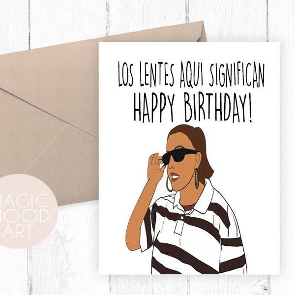 Los Lentes Card- Spanish Greeting Card for wholesale by Magic Mood Art