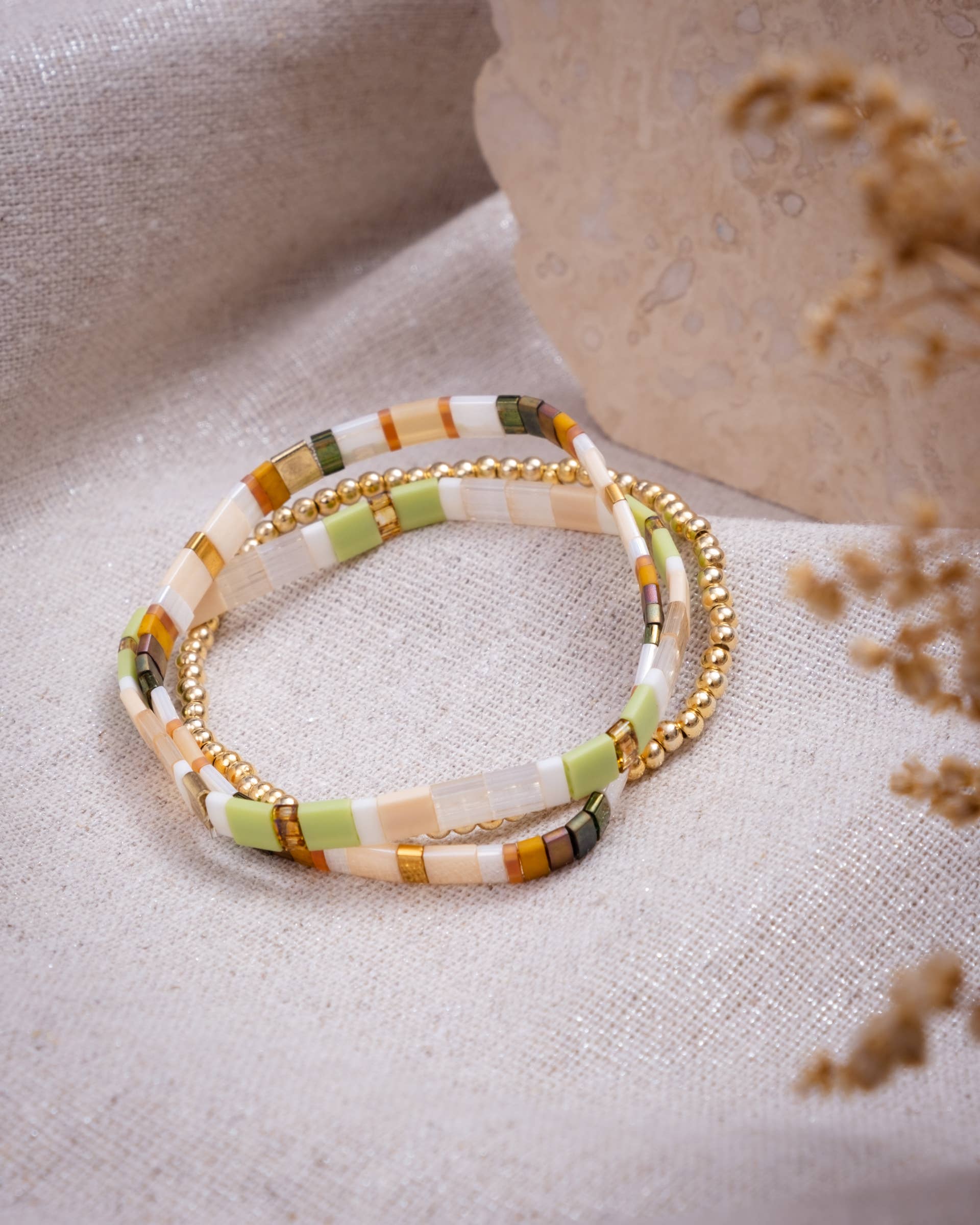 Mayana Designs Co - Wholesale Jewelry Set - Set/3 Miyuki Tila Bracelets (Cream/Citron)2