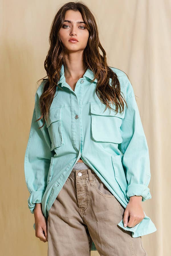 BUCKETLIST OUTLET - Wholesale Shirt Jacket/Shacket - Women's - IT2128 OUTLET SALE Oversized Cargo Shacket12