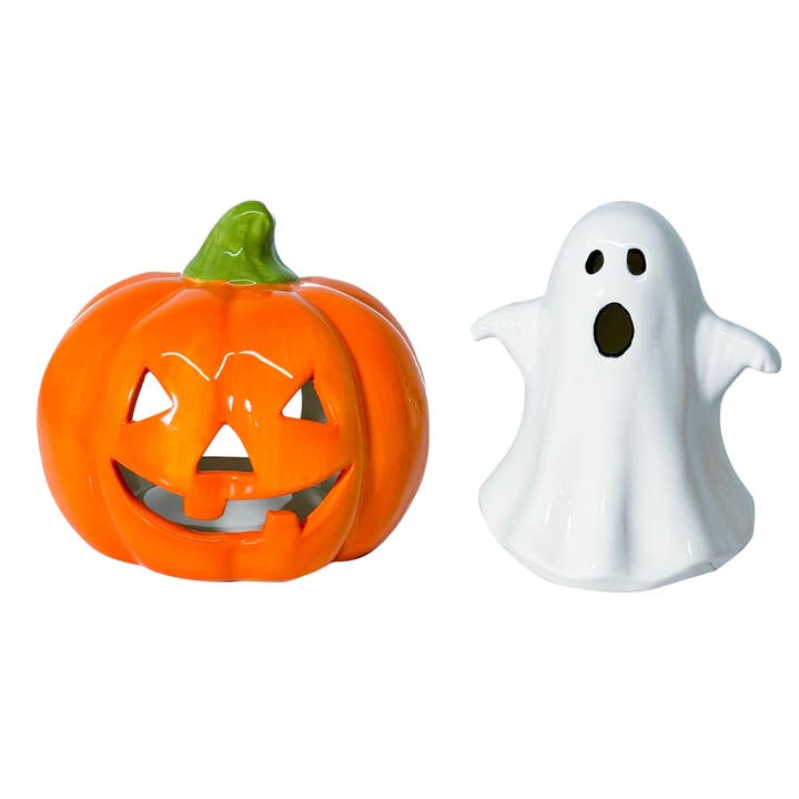 3.75" Ghost & Pumpkin Ceramic Tealight Holder for wholesale by Opportunities