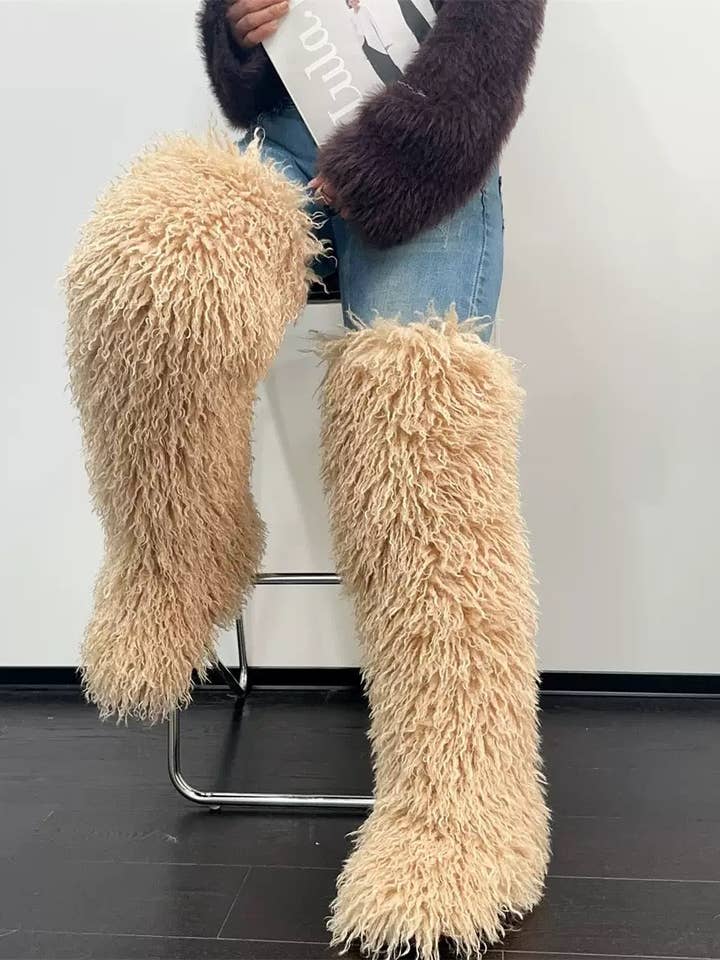 EVERY FASHION Ultra-Shaggy Faux Fur Over-The-Knee Boots for wholesale by MB Fashion Wholesale