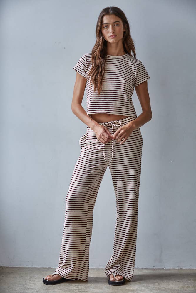 By Together - Wholesale Lounge Sweatpants/Joggers - Women's - L8945B | Knit Polyester Cotton Striped Flare Pants4