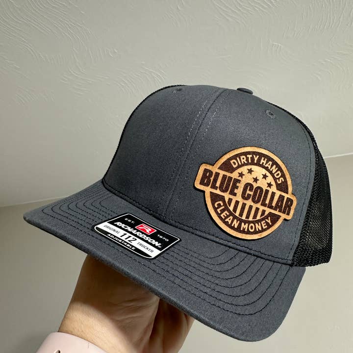 Dirty Hands Clean Money Blue Collar Hat for wholesale by Sugar City Maker