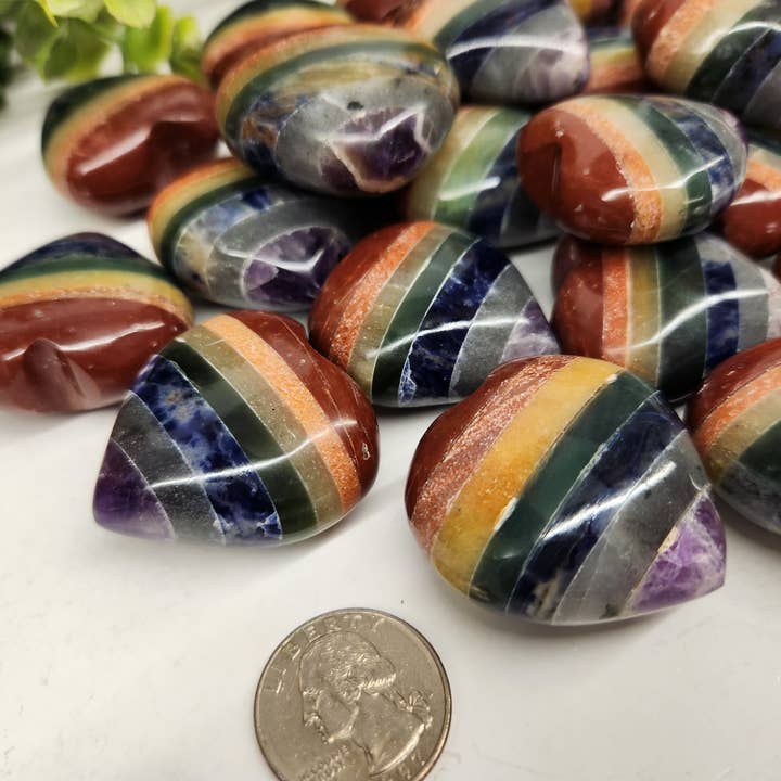 Meraki Gemstones - Wholesale Spiritual Stone/Crystal - Seven Chakra Hearts Bonded- 0.5 KG/1.1 lbs (40x40x20mm)2