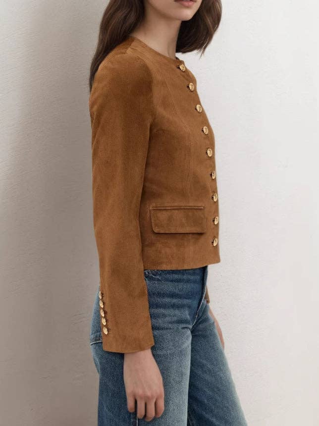 Suede Single Button Crop Coat Mid Heavy Brown N5Z551 for wholesale on Faire6