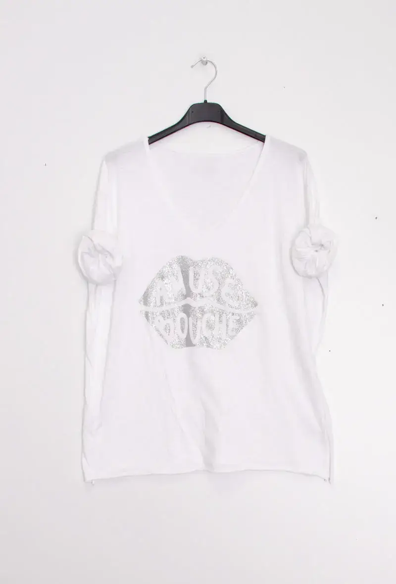 Mimi & Gogo - Vendita all'ingrosso Maglietta serigrafata - Donna - T-shirt con bocca verde « amuse bouche »6