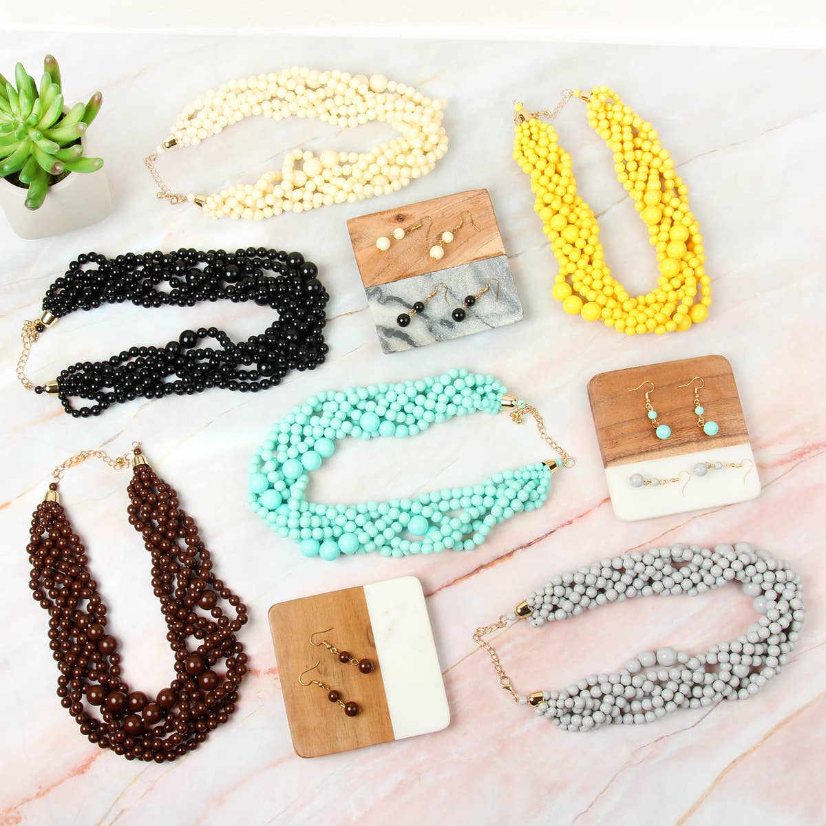 MYS Wholesale Inc - Vente Parures de bijoux - Ensemble collier ras-du-cou et boucles d'oreilles à bulles à plusieurs brins pour femmes19