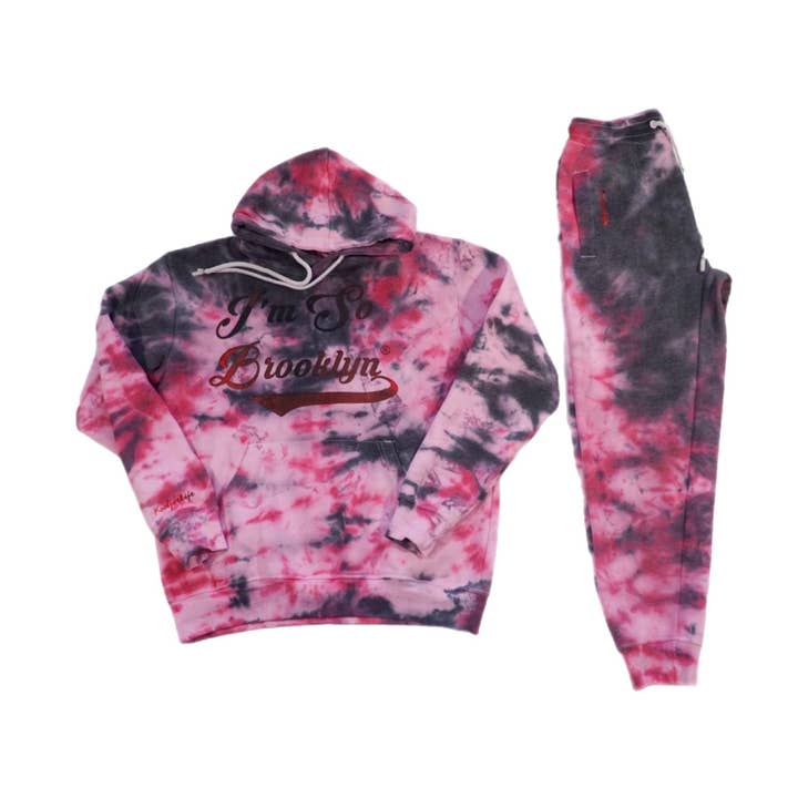 I’m So Brooklyn Tye Dye Sweatsuit/Red and Black for wholesale by Koolforlife Inc