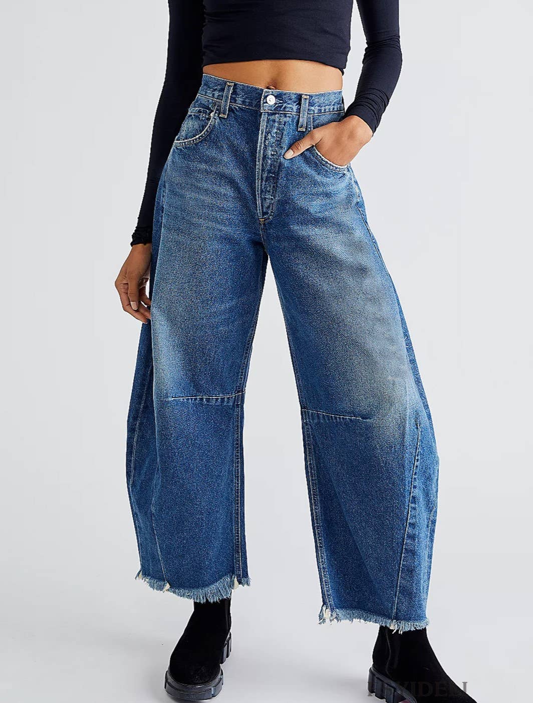 HIDDENBRAND - Wholesale Jeans - Women's - Raw-Edged Panelled Wide-Leg Straight-Leg Jeans2