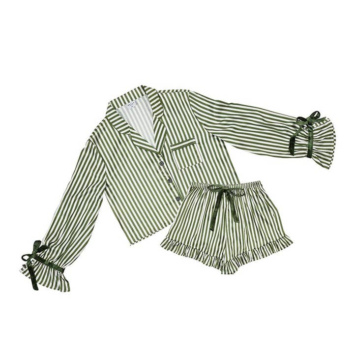 Velvet Two-Piece PJ Set - Green Stripe and other Purchase Wholesale the royal standard collection. Free Returns & Net 60 Terms on Faire trending on Faire.