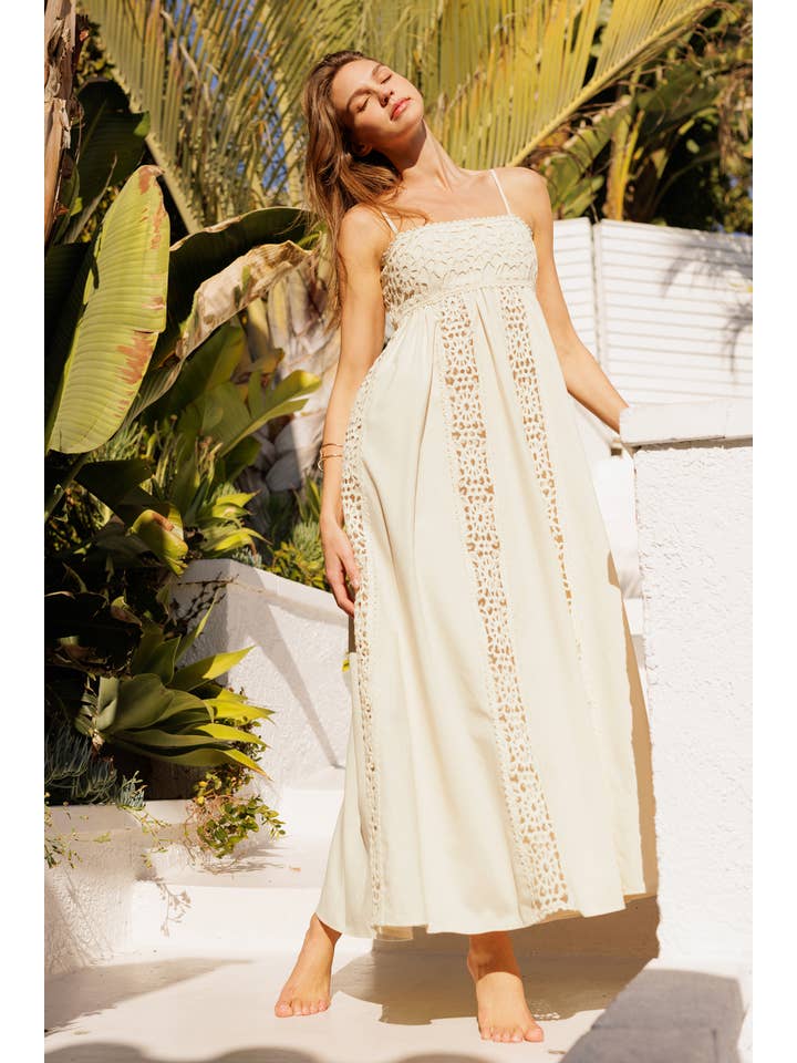 Burgundy LD1805 Crochet Accent Maxi Dress for wholesale on Faire6