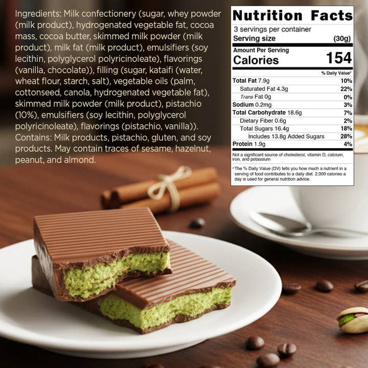Ceres Gourmet - Wholesale Chocolate bar - Dubai Chocolate Bar – 2.3 oz | Crunchy Kataifi & Rich European Pistachio Paste6