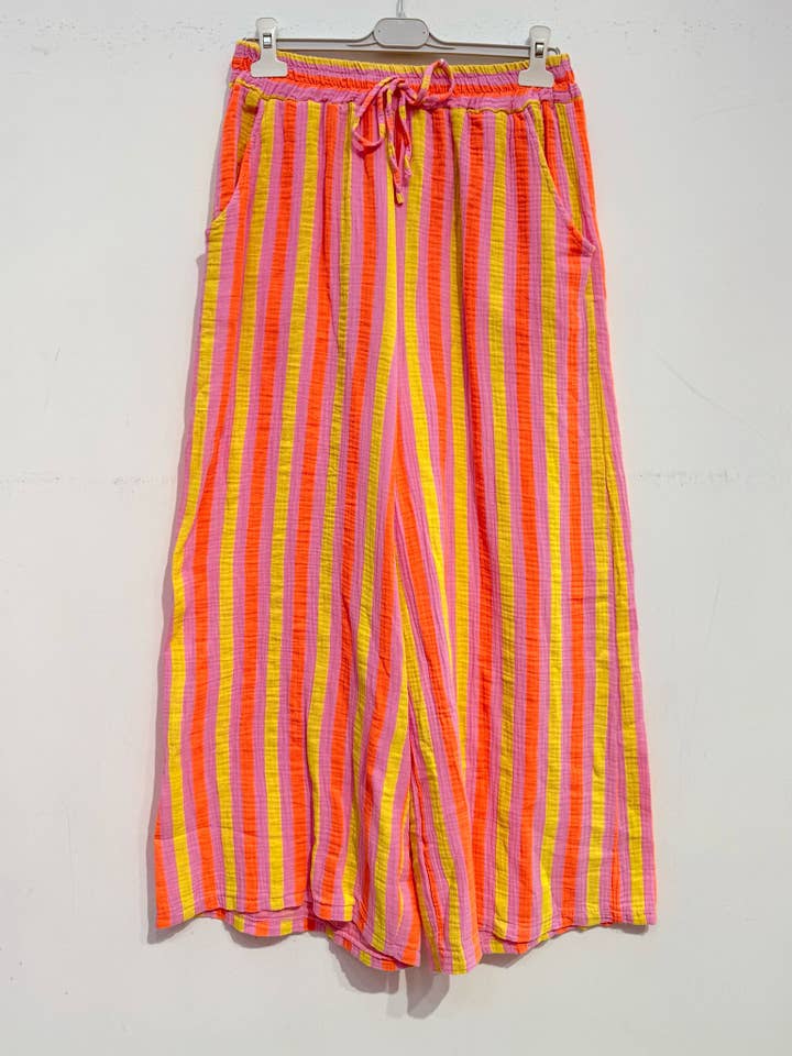 NOELINE – Calças - Mulher por atacado – Calças estampadas em gaze de algodão 9925-RISCAS MULTI