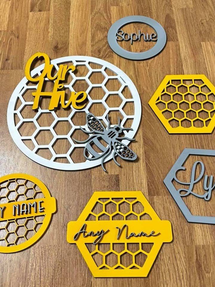 Hexagone en nid d'abeille avec nom pour la vente par manchester laser cuts