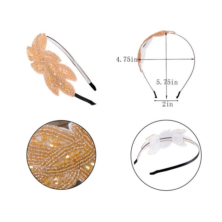 AK Brand - Vendita all'ingrosso Fascia per capelli - Donna - Fascia per capelli con patta a foglia nera con perline anni '2015