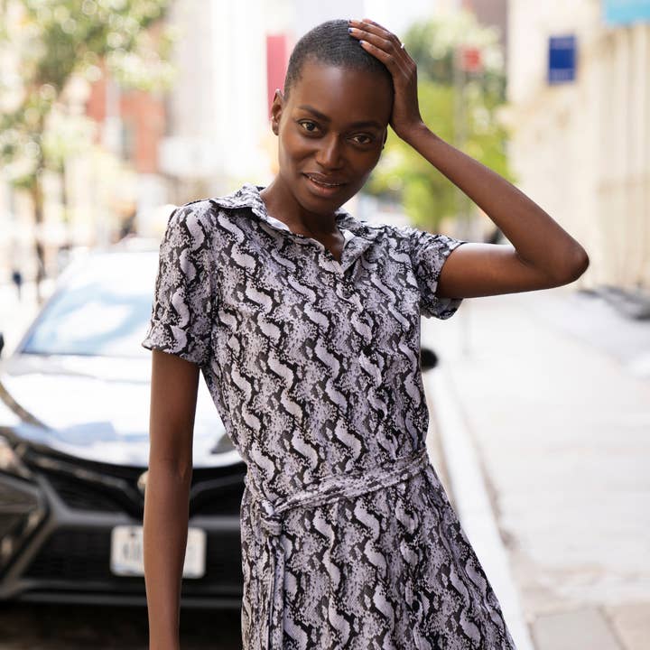 Snake Button Up Shirt Dress Italian Machine Washable Fabric for wholesale by Ameliora