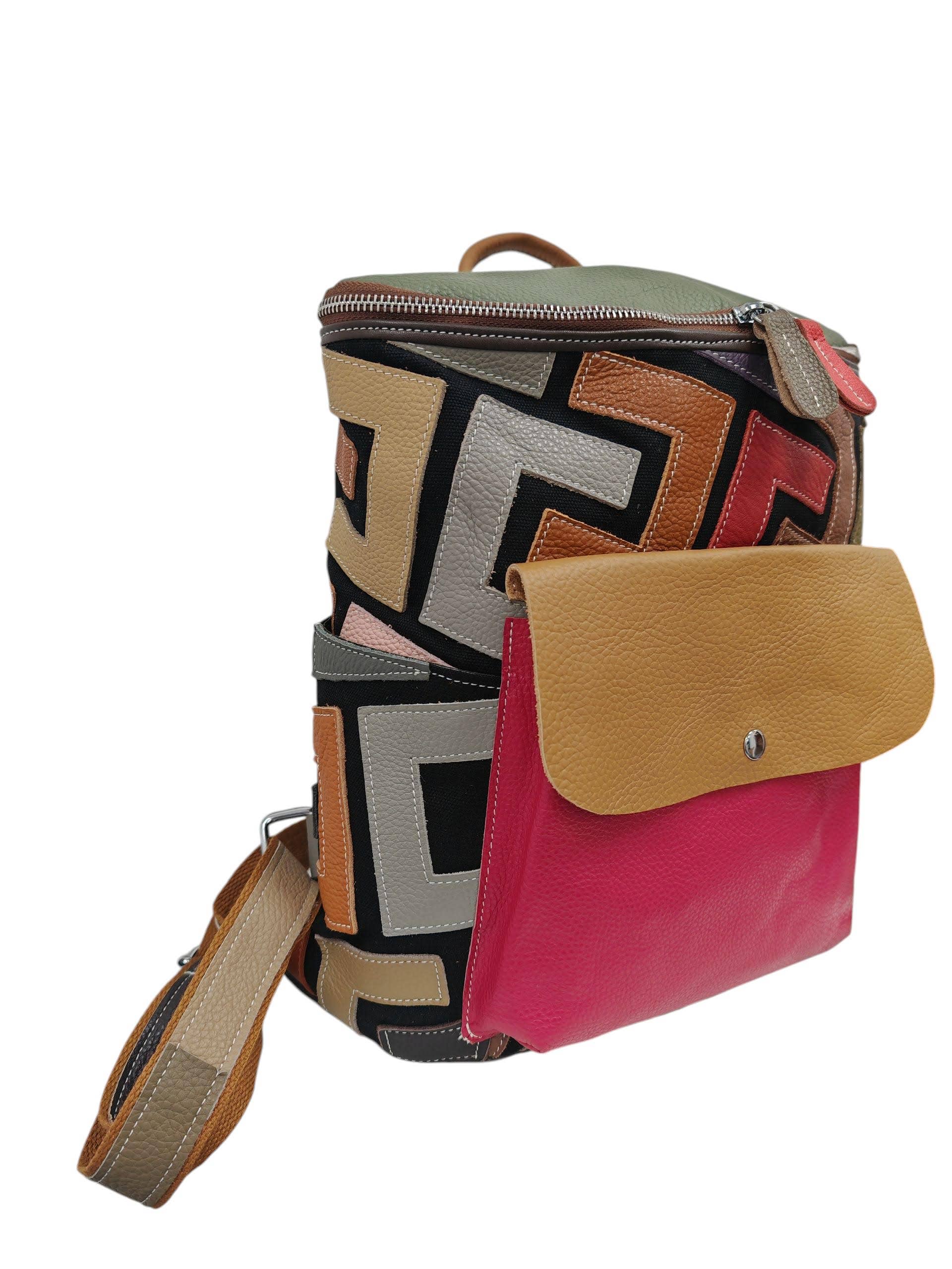 Superbia - Wholesale Backpack - Women's - Hand Made Real Leather Multicolor Patchwork Backpack Bag6