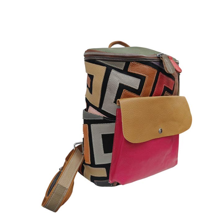 Superbia - Wholesale Backpack - Women's - Hand Made Real Leather Multicolor Patchwork Backpack Bag6