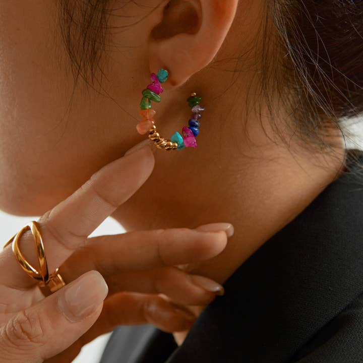 Lovelika - Wholesale Single Earring - Hoop earrings set with natural stones - Beatrix6